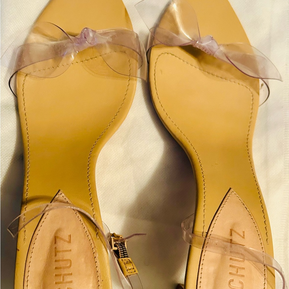 Ladies size 11 Schulz Clear Heels. Worn once, great condition with no box